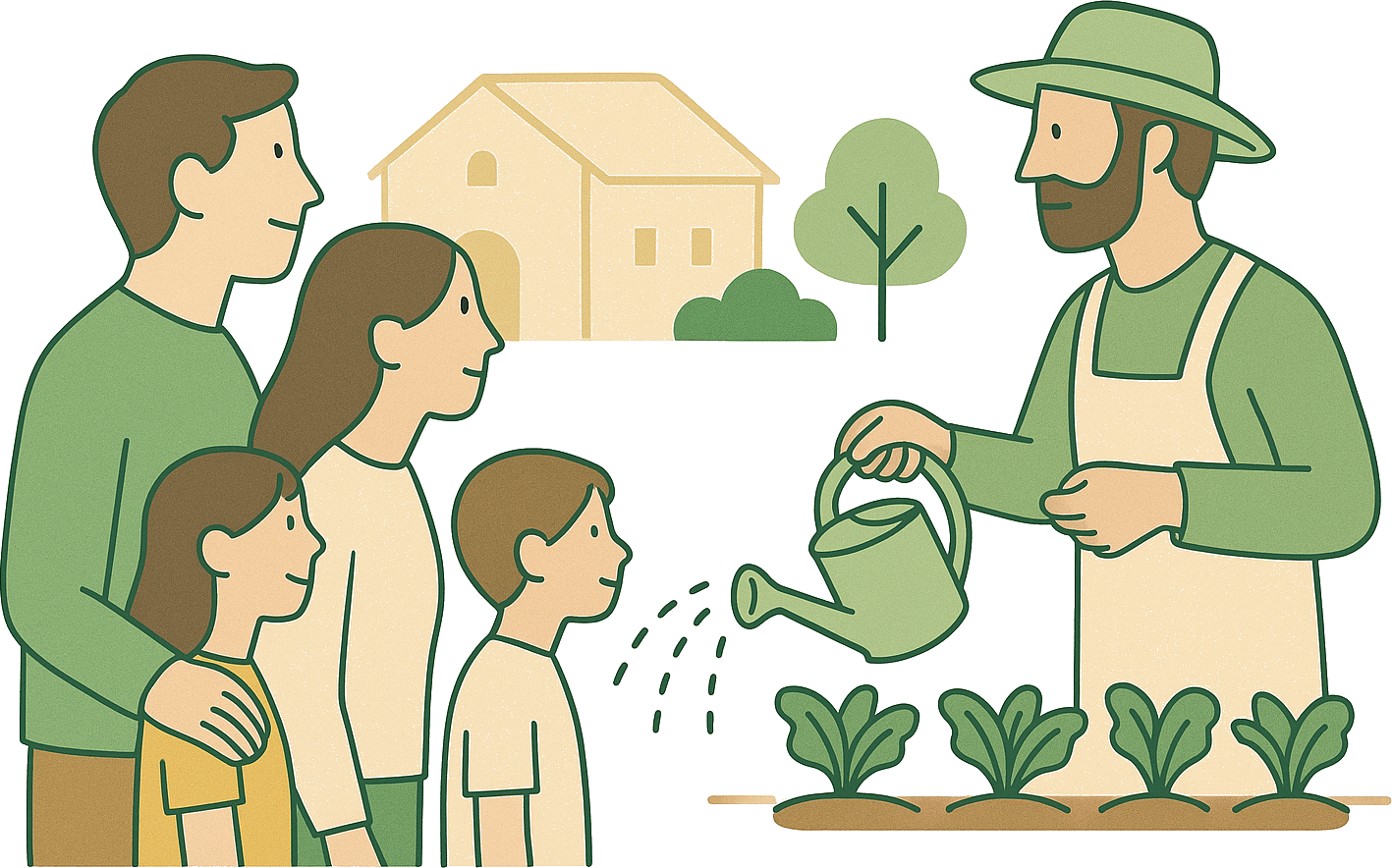 Familie som besøker gård og møter bonde